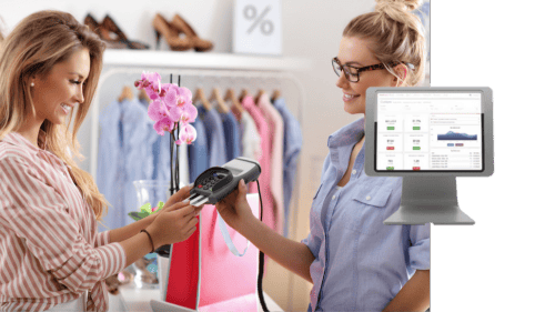 Credit card machine with Visa and Mastercard placed on a white surface