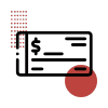 Paper check and dollar icon representing ACH bank transfers and recurring payments