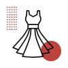 Line art icon of a dress on a hanger symbolizing retail point-of-sale systems